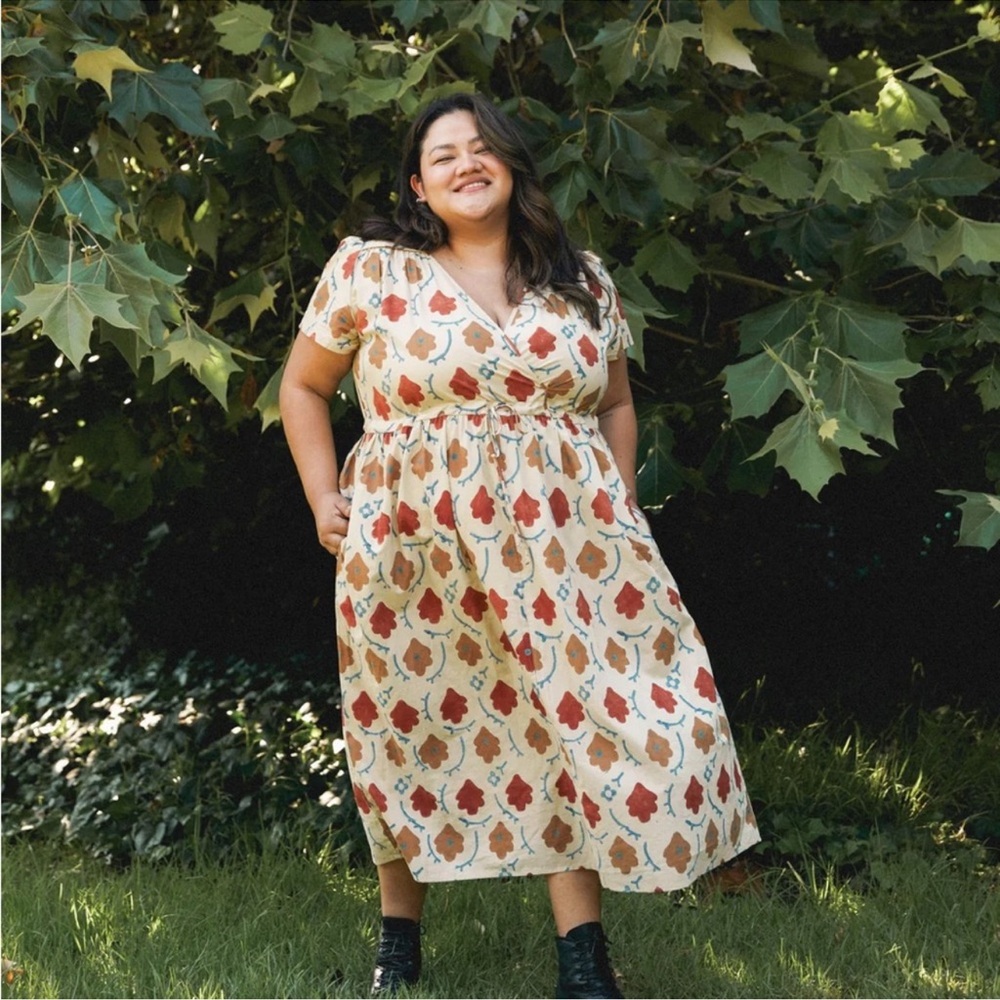 Christy Dawn Dress Oak Leaf Print 2X NWT Yellow Red Floral Midi Maxi